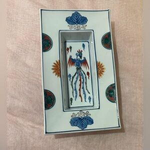 Vintage Japanese Imari Ware Gilded Colorful Phoenix Rectangular Porcelain Dish